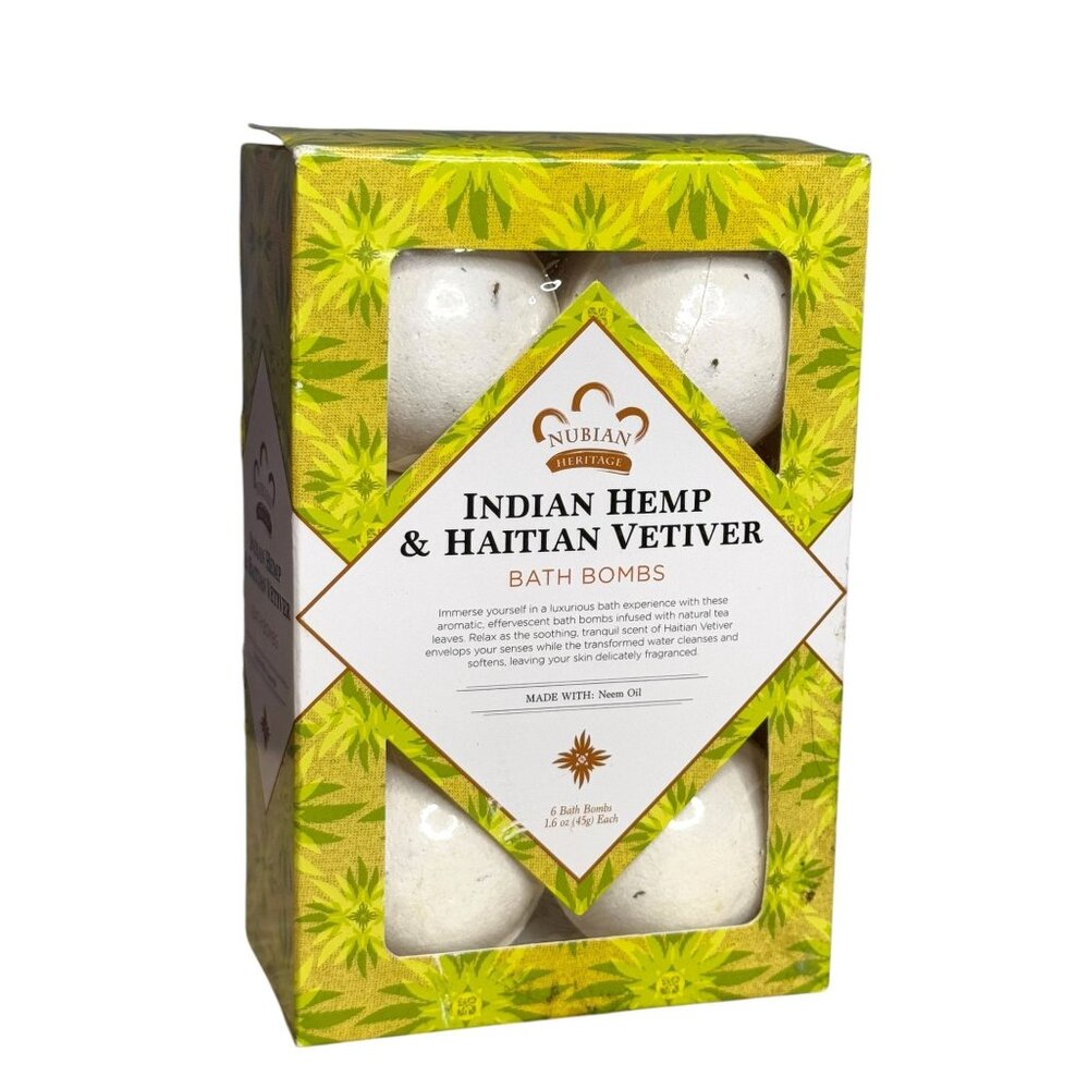 Nubian Heritage Indian Hemp Haitian Vetiver Bath Bombs 6 Count With Neem Oil